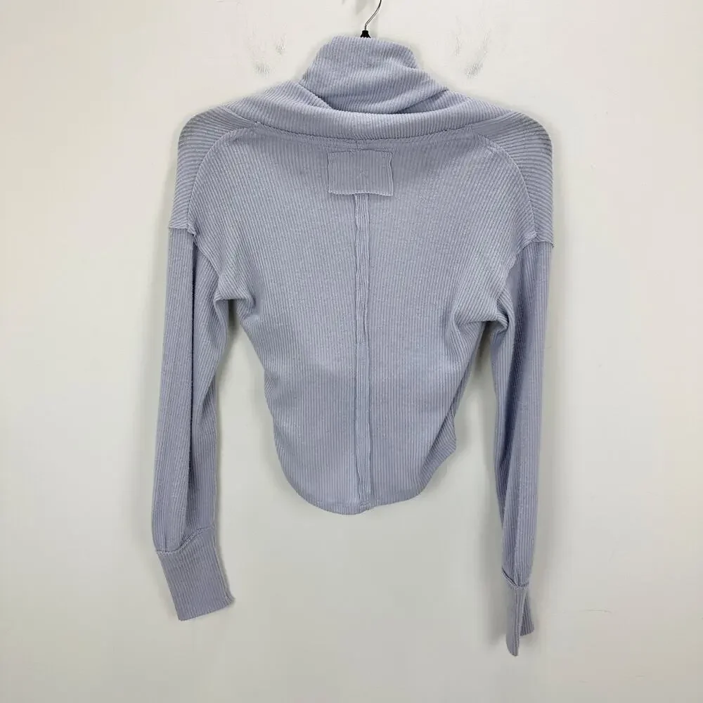 Free People Hold Me Close Wrap Top Long Sleeve Ribbed Balletcore Pilates XS NWT